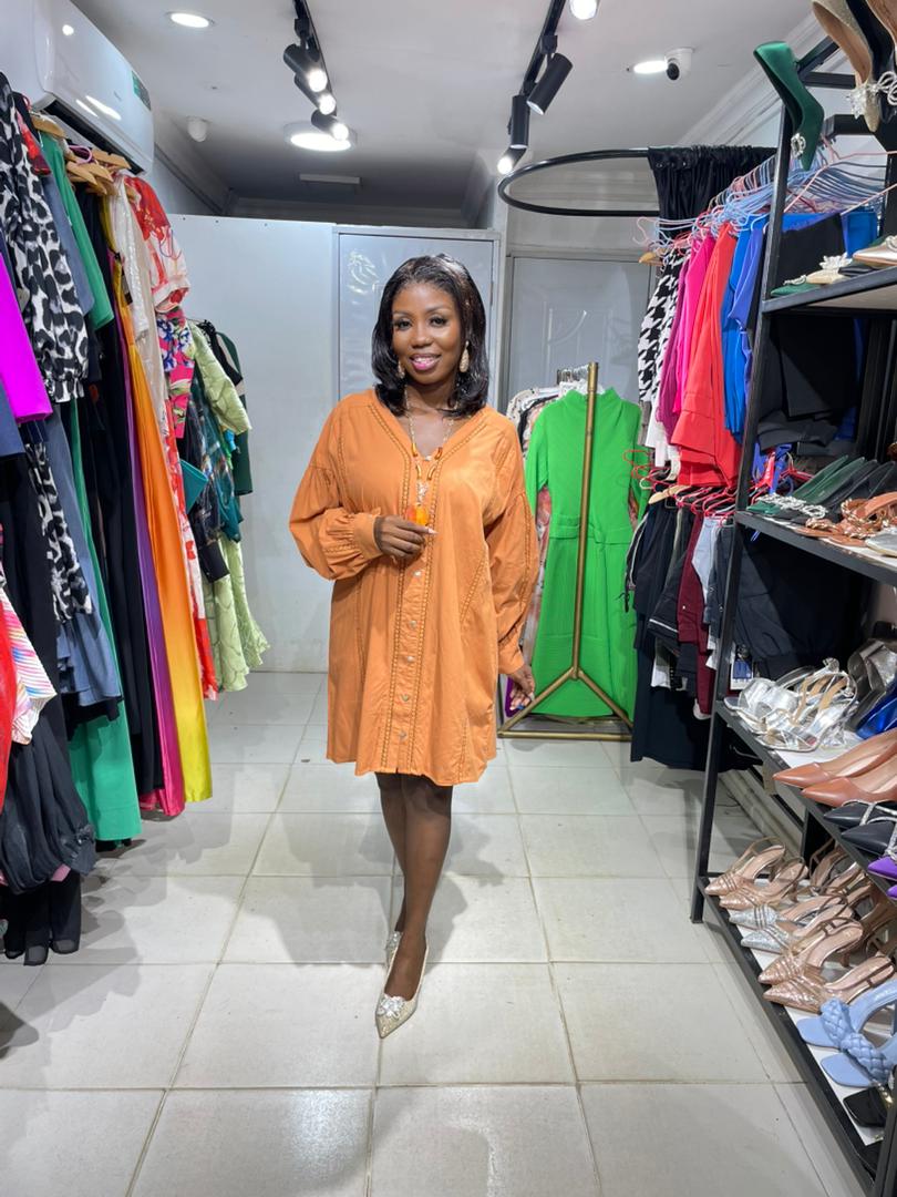 COPPERROSE SHORT DRESS BURNT ORANGE LONGSLEEVE SHORT DRESS