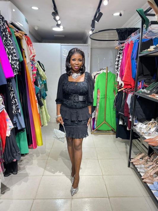 FLAMMODES BLACK DRESS BLACK LACE SHORT WAIST DRESS