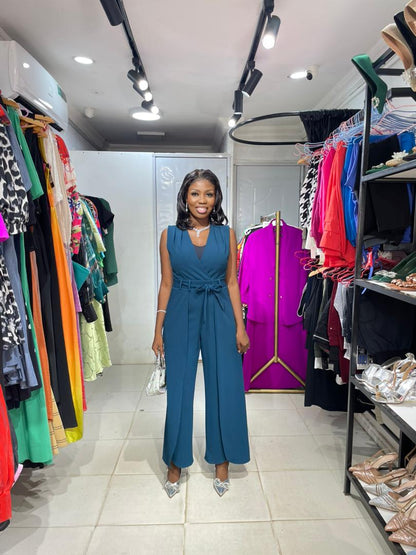 Shelby & Palmer Deep Green Jumpsuit V-Neck Jumpsuit