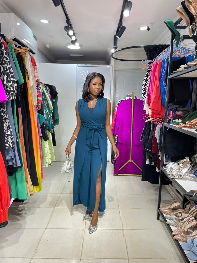 Shelby & Palmer Deep Green Jumpsuit V-Neck Jumpsuit