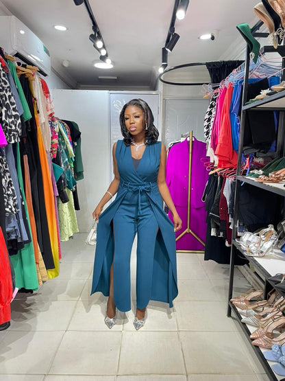 Shelby & Palmer Deep Green Jumpsuit V-Neck Jumpsuit