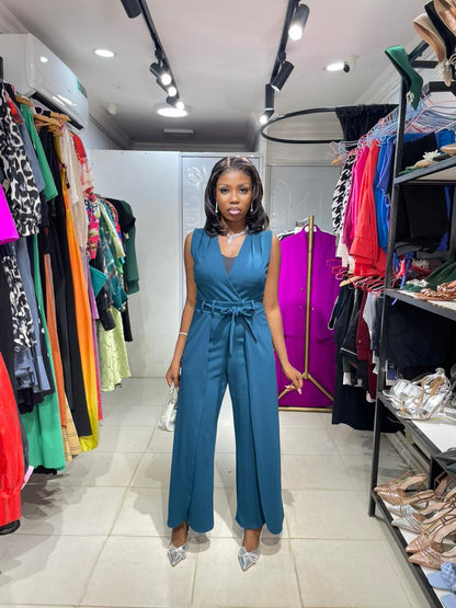 Shelby & Palmer Deep Green Jumpsuit V-Neck Jumpsuit