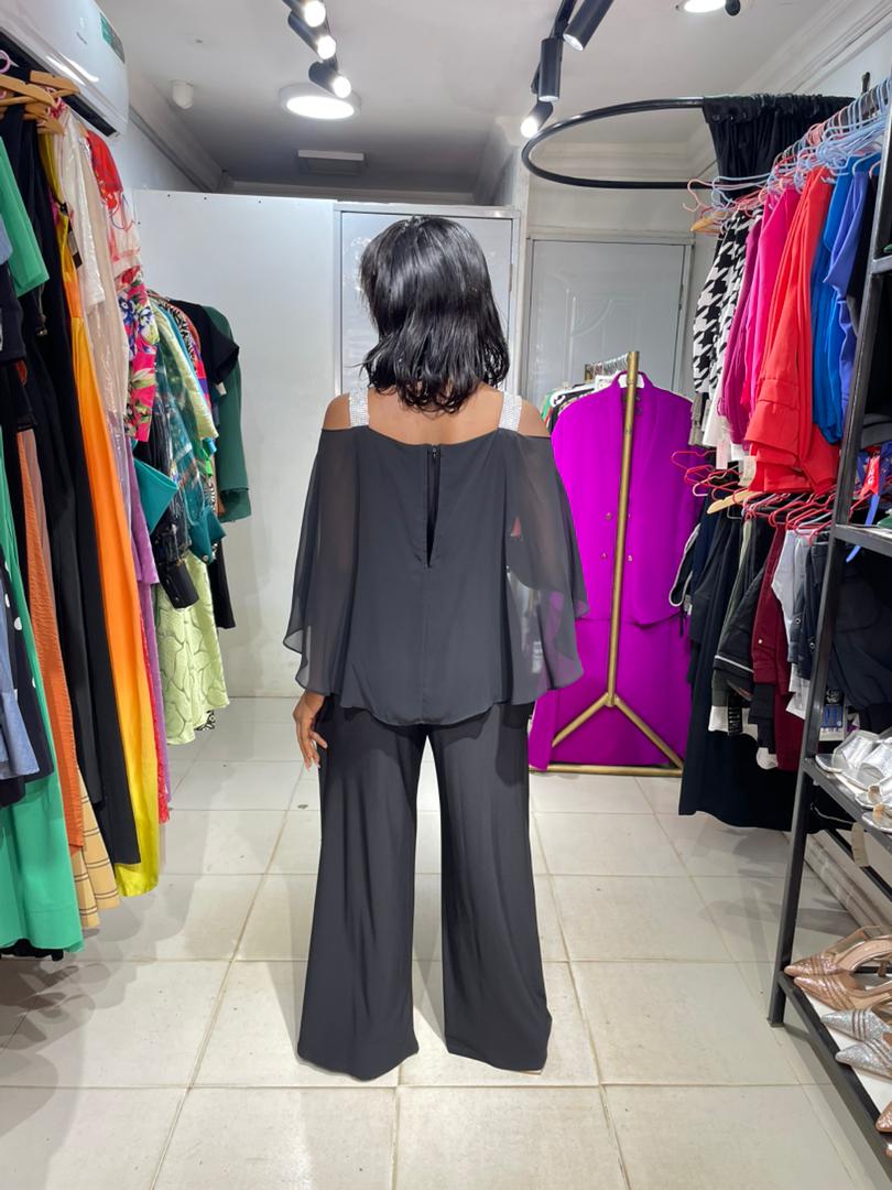 Msk Black Embellished Palazzo Jumpsuit