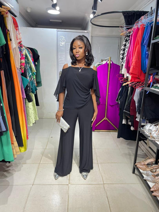 Msk Black Embellished Palazzo Jumpsuit
