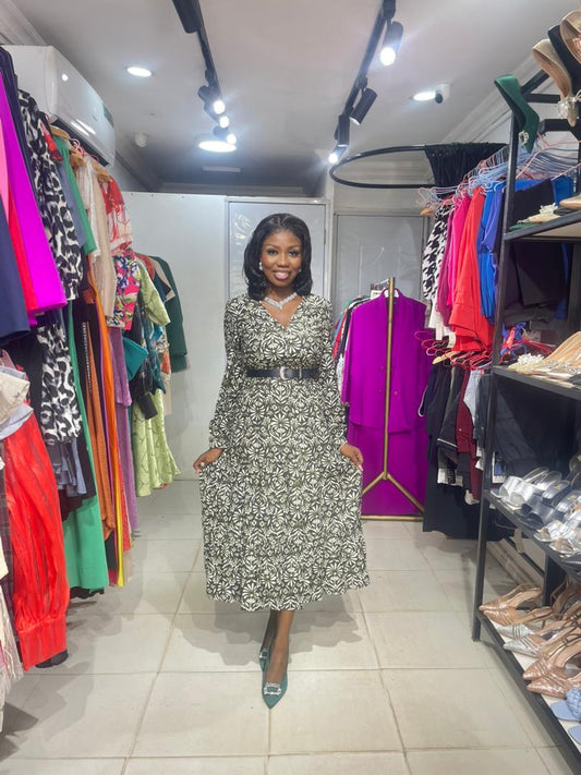 COPPERROSE Army Green Flowery Long Shirt Dress