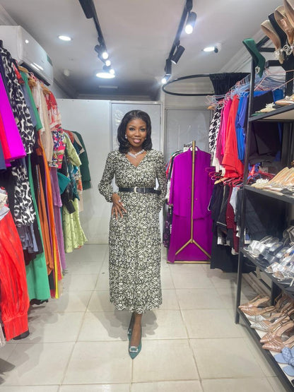 COPPERROSE Army Green Flowery Long Shirt Dress