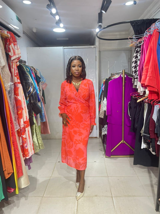 COPPERROSE DRESS ORANGE CHIFFON V-NECK DRESS