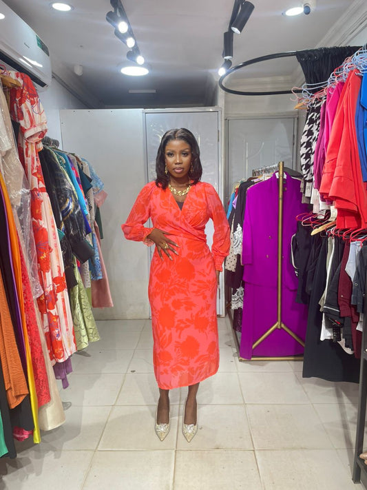 COPPERROSE DRESS ORANGE CHIFFON V-NECK DRESS