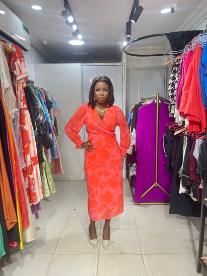 COPPERROSE DRESS ORANGE CHIFFON V-NECK DRESS