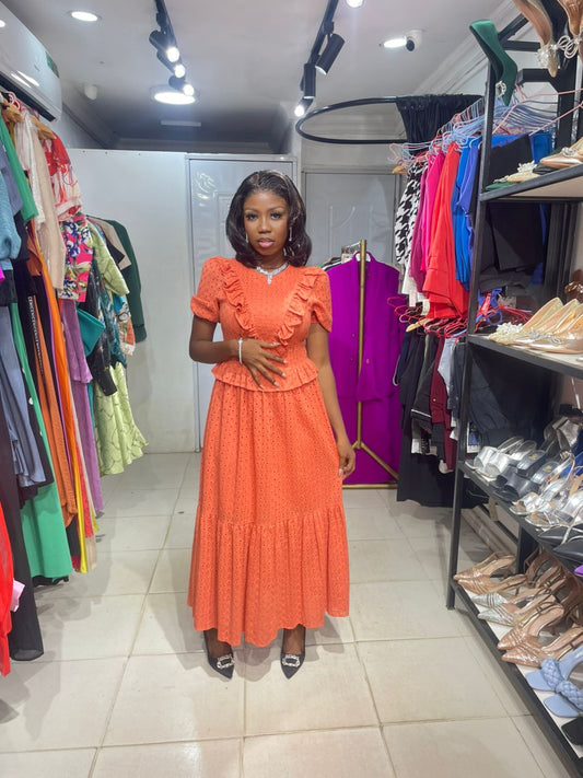 Trendyol Turkey Burnt Orange Frill Long Dress