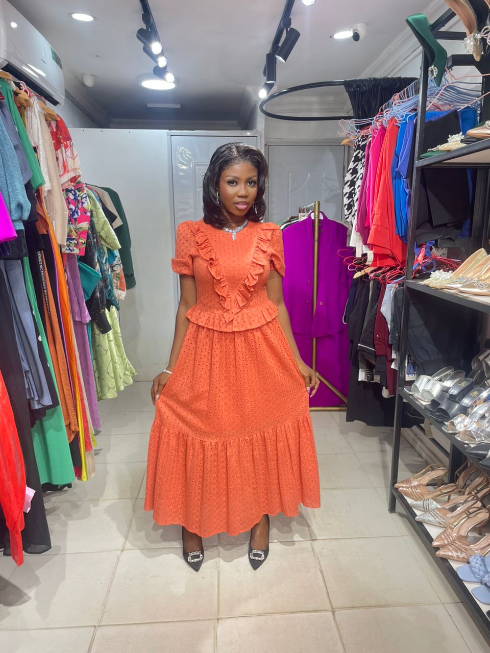Trendyol Turkey Burnt Orange Frill Long Dress