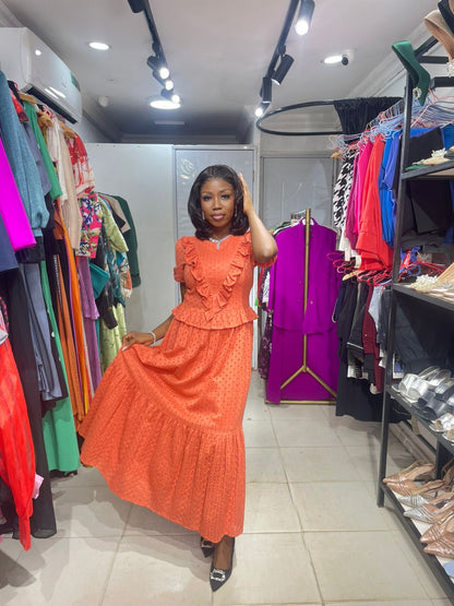 Trendyol Turkey Burnt Orange Frill Long Dress