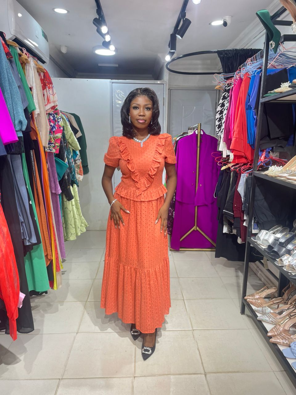 Trendyol Turkey Burnt Orange Frill Long Dress