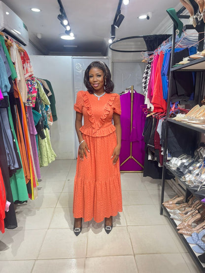 Trendyol Turkey Burnt Orange Frill Long Dress
