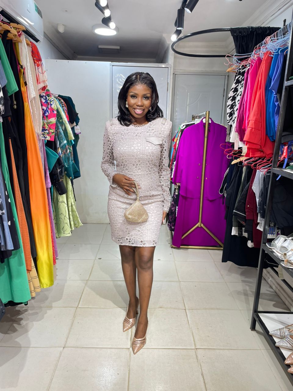 KAMEYA Biege Lace Dress with Pocket Detail