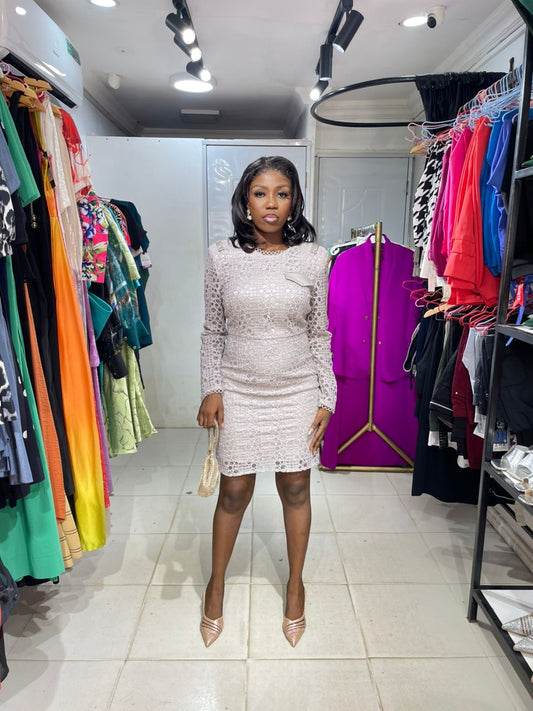 KAMEYA Biege Lace Dress with Pocket Detail