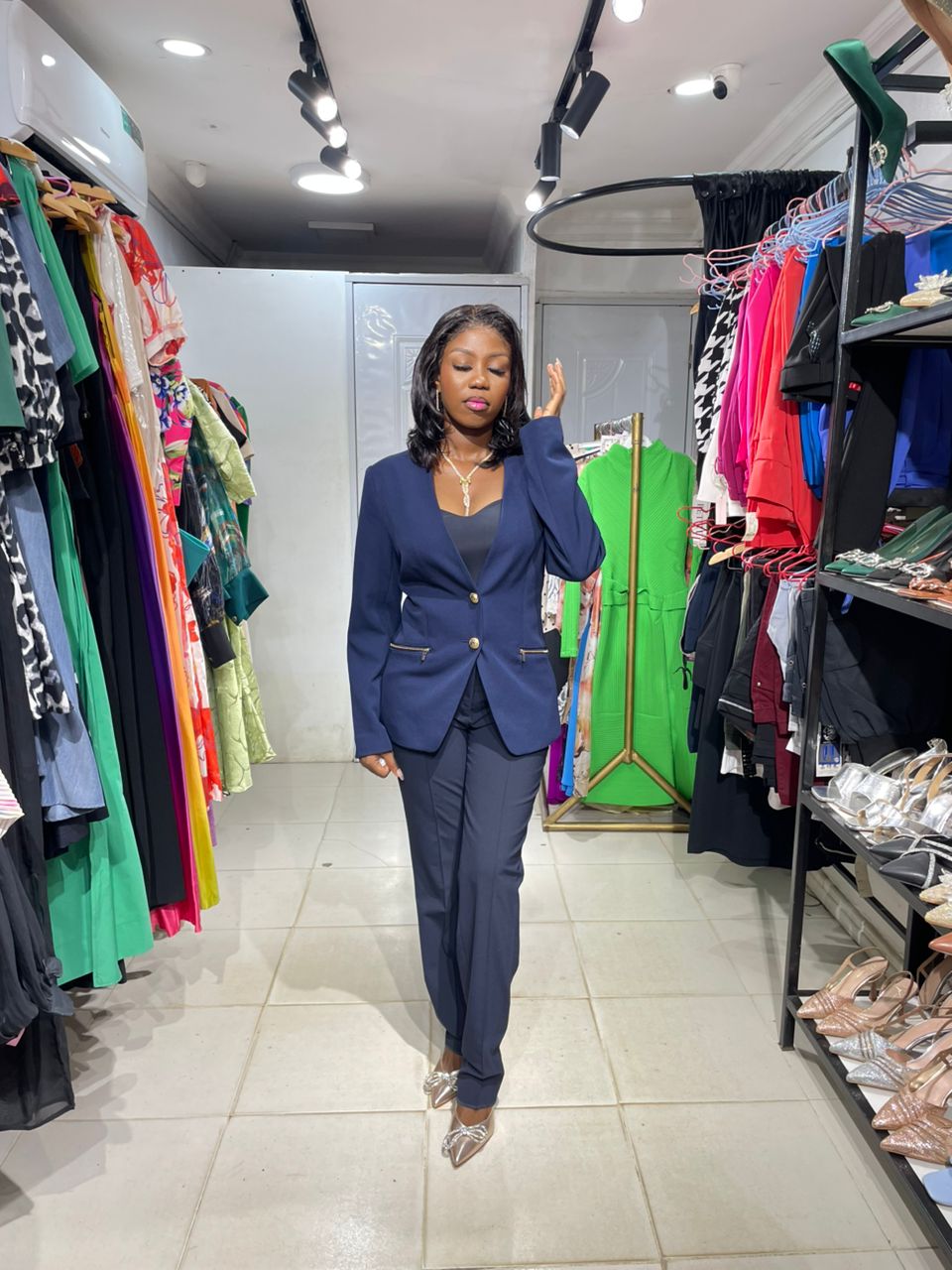 Tahari Navyblue Blazer Zipper Pocket