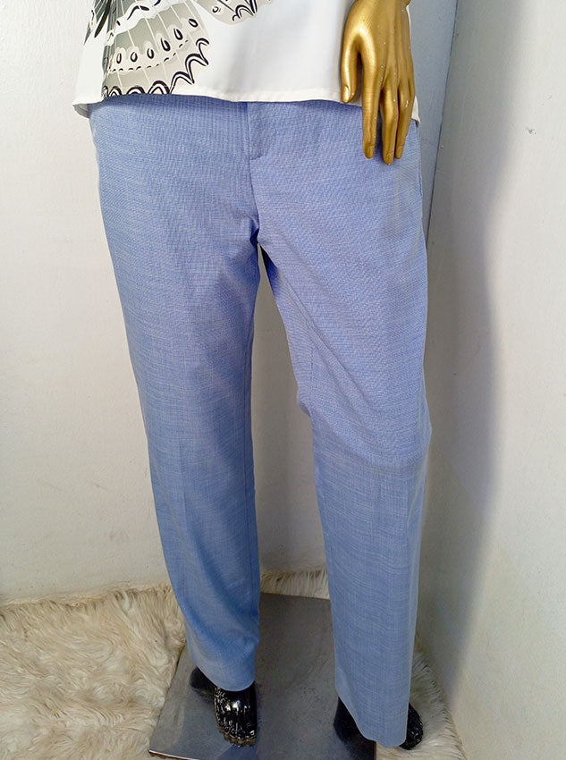 Banana Republic Sky Blue Check Pant Mid-Rise Straight Fit