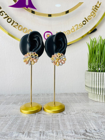 Tricolor tatting stud earrings