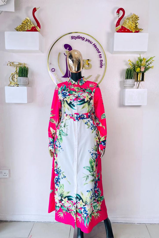 FLAMMODES	MULTICOLORED FLOWERY LONG SHIRT DRESS