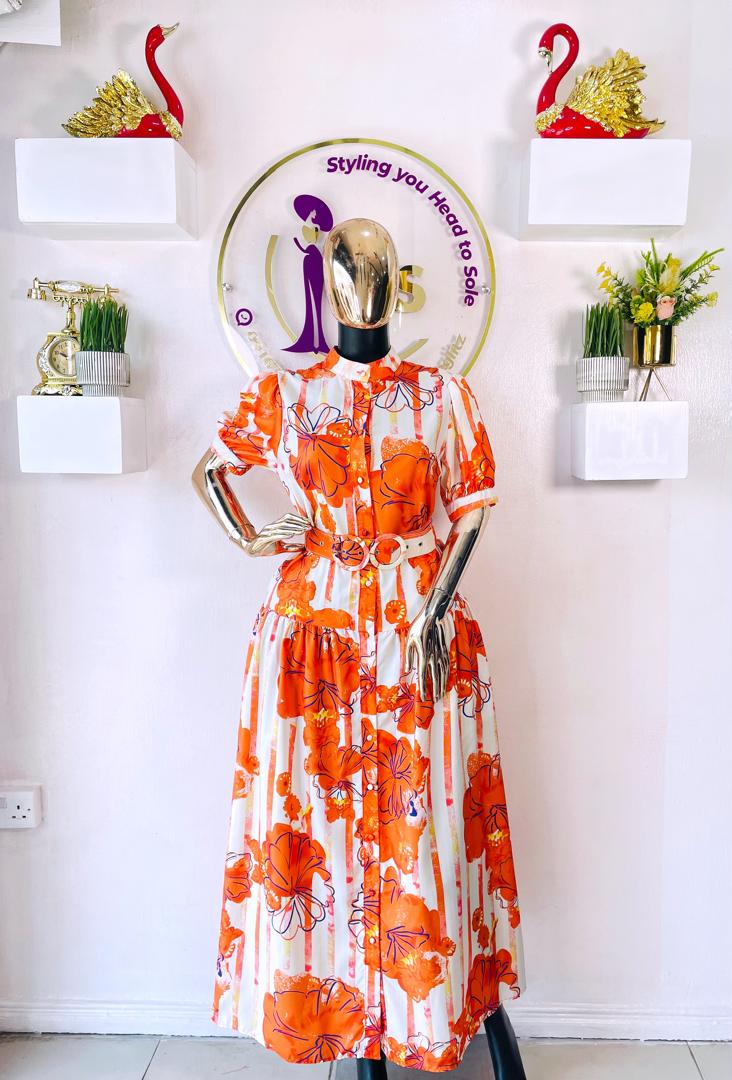 FLAMMODES SHIRT DRESS ORANGE FLOWERY SHIRT DRESS