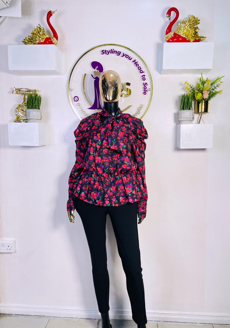 NY&C SHIRT  BLACK FLOWERY PEPLUM SHIRT