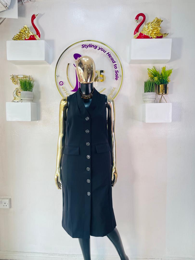 NY&C DRESS	BLACK SLEEVELESS BUTTONED DRESS